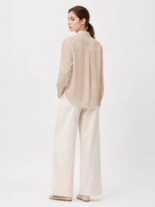 SHEIN BASICS Women's Casual Comfortable Solid Color Button Long Sleeve Shirt - Apricot - View 8