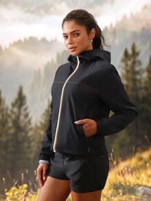 Modviera Women's Outdoor Rain Jacket With Hood - Black - View 5