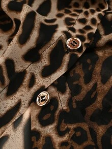 Velvienne 2026 New Plus Size Leopard Print Women's Blouse And Suede Bodycon Skirt Casual Daily Business 2 Pieces Set Fall - Brown - View 7