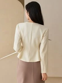 DAZY Women's Button-Up Cinched Waist Pleated Hem Elegant Jacket - Apricot - View 8