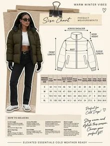 EURMUSE Hooded Zipper Detailed Contrast Rib Cuff Quilted Women's Casual Streetwear Puffer Down Jacket Everyday Travel Army Green Winter - Army Green - View 6