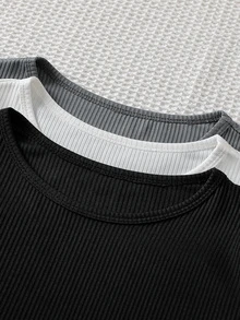 3pcs/Set Boys Casual Round Neck Ribbed Knit Long Sleeve Comfortable Soft Base Layer - Multicolor - View 4