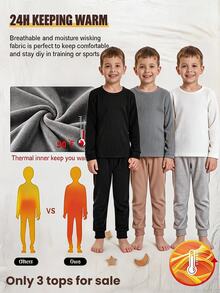 3pcs/Set Boys Casual Round Neck Ribbed Knit Long Sleeve Comfortable Soft Base Layer - Multicolor - View 1