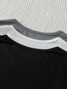 3pcs/Set Boys Casual Round Neck Ribbed Knit Long Sleeve Comfortable Soft Base Layer - Multicolor - View 8