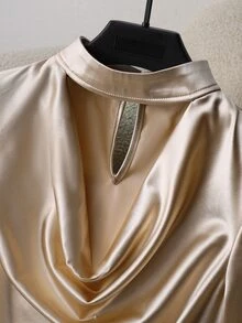 Cévolie Women's New Fashion Satin Cowl Neck Patchwork Sexy Slim Fit Long Sleeve Bodysuit - Champagne - View 7