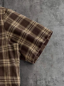 Manfinity RebelGame Men's Plaid Patchwork Short Sleeve Single-Breasted Casual Loose Shirt - Coffee Brown - View 5