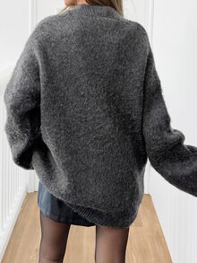 EURMUSE Plus Size Women Round Neck Brushed Yarn Soft Touch Cozy Warm Winter Sweater - Dark Grey - View 2