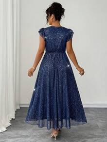 Elenzga Plus Size Women's Romantic Elegant Sleeveless Square Neck Floral Embroidered Dress Wedding Party Formal Navy Blue Summer - Blue - View 2