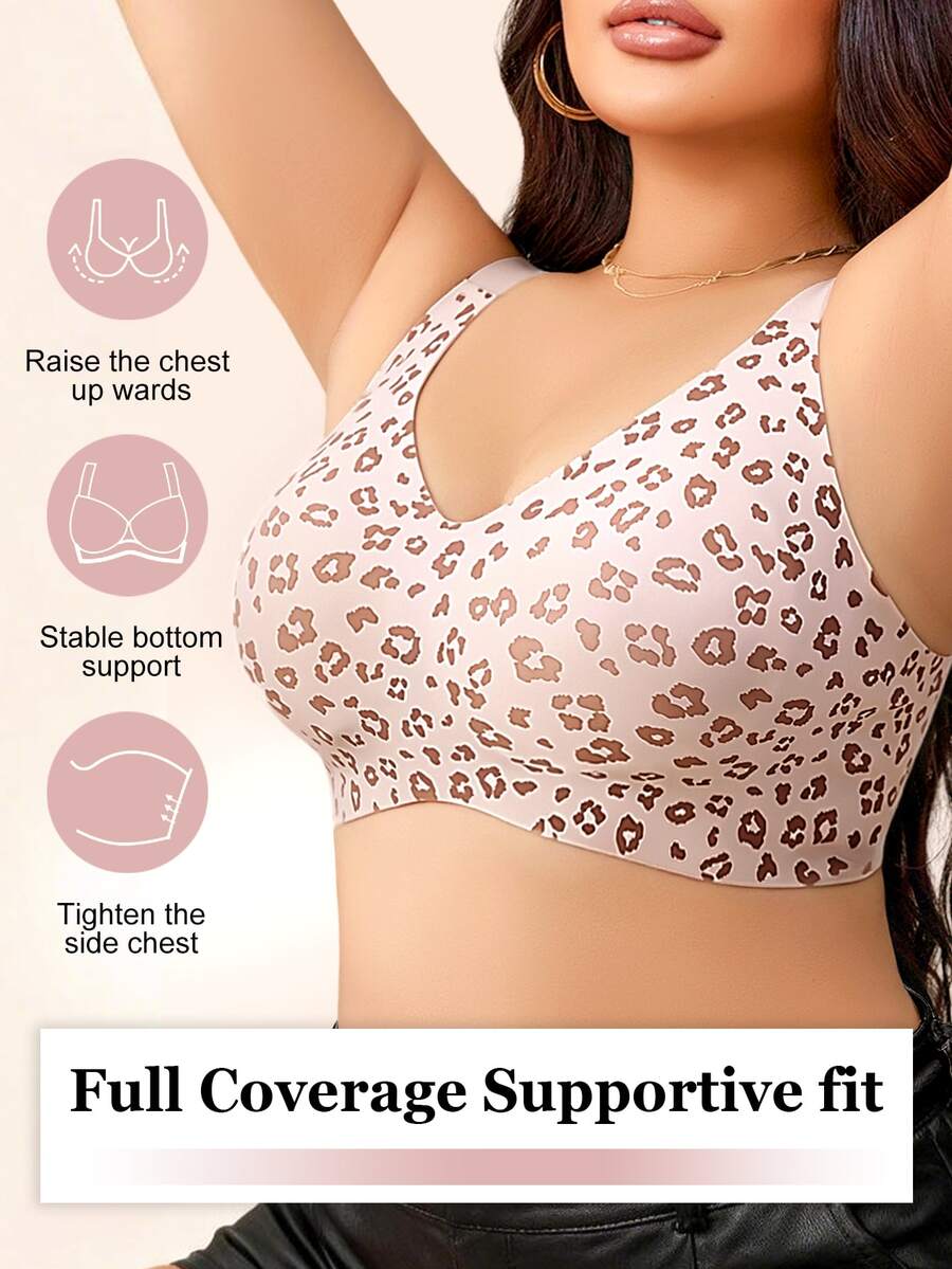 SHEIN Bra Push-Up Tanpa Kawat dengan Cup Cetak, Tanpa Jahitan, dan Strip Jelly untuk Wanita Ukuran Plus