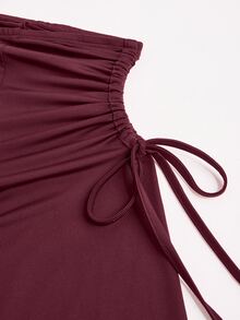 Poshavie Poshavie Gaun Panjang Minimalis Seksi Elegan untuk Wanita Ukuran Plus, Desain Bahu Asimetris Berkerut, Pas Badan Elastis, Melangsingkan, Warna Burgundy Malam Musim Gugur - Burgundy - View 6
