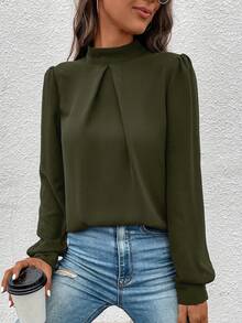 Balvessa Women's Daily Commute Long Sleeve Turtleneck Blouse - Army Green - View 4