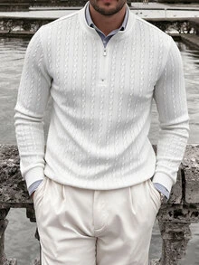 Manfinity CasualCool 男士純色休閒百搭日常穿著 Polo 衫 辦公商務 白色 秋季 老錢風 - 白色 - 查看 1