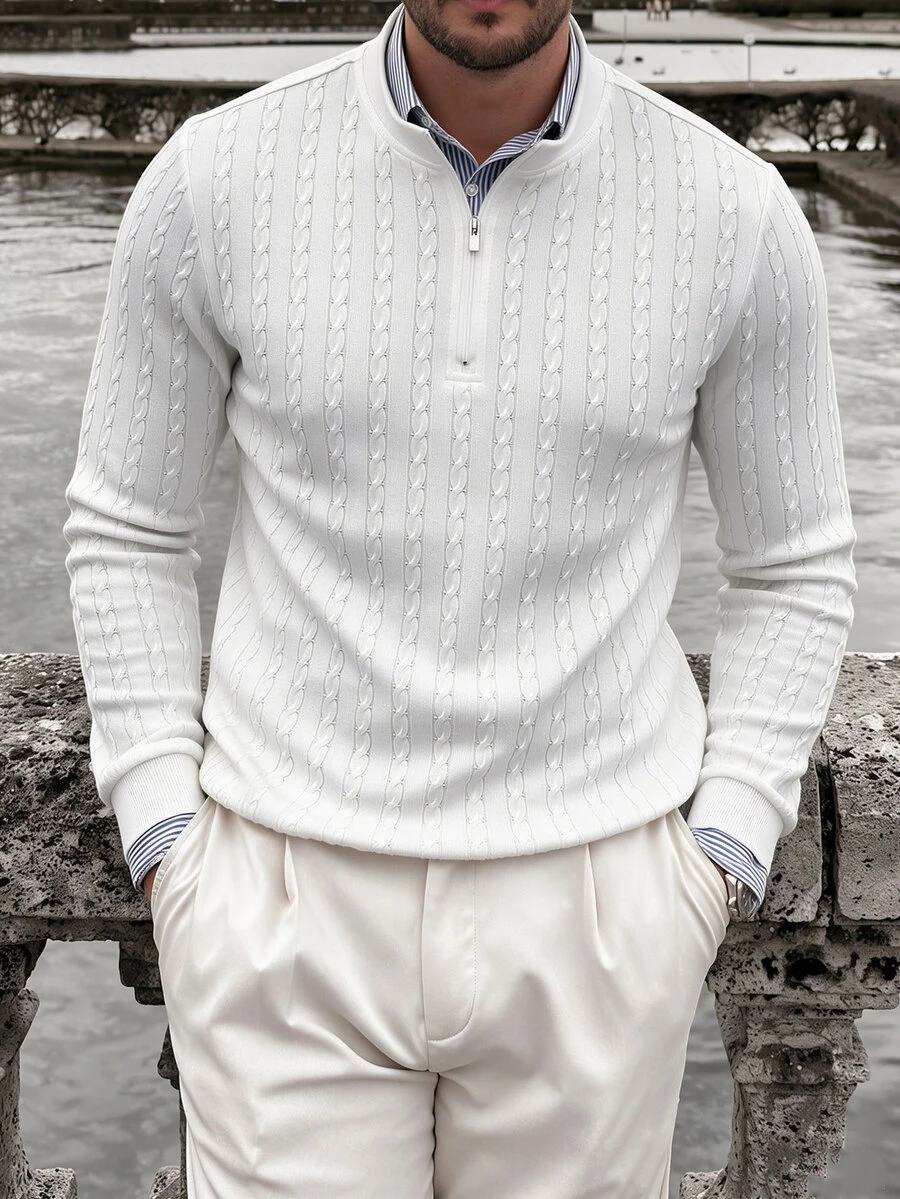 Manfinity CasualCool 男士純色休閒百搭日常穿著 Polo 衫 辦公商務 白色 秋季 老錢風 - 白色 - 查看 1