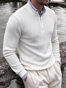 Manfinity CasualCool 男士純色休閒百搭日常穿著 Polo 衫 辦公商務 白色 秋季 老錢風 - 白色 - 查看 3