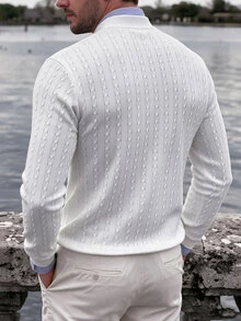 Manfinity CasualCool 男士純色休閒百搭日常穿著 Polo 衫 辦公商務 白色 秋季 老錢風 - 白色 - 查看 2