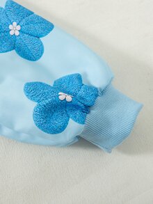 SHEIN 女童時尚 3D 全身印花拉鍊夾克，附保暖內裡，舒適百搭秋冬外套，學生穿著，淺藍色可愛牛仔女孩風 - 藍色 - 查看 5