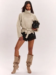 Silquee SHEIN BAE Solid Color Loose Fit Stand Collar Minimalist Workwear Versatile Jacket - Apricot - View 5