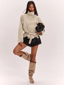 Silquee SHEIN BAE Solid Color Loose Fit Stand Collar Minimalist Workwear Versatile Jacket - Apricot - View 7