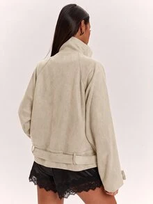 Silquee SHEIN BAE Solid Color Loose Fit Stand Collar Minimalist Workwear Versatile Jacket - Apricot - View 2