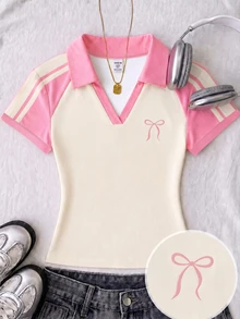 Kids Tween Girls Casual Printed Short Sleeve Top, Summer Style Suitable For All Seasons - White - View 3