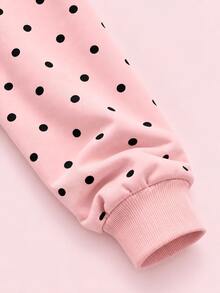 Tween Girl) Pink Sweatshirt With Diagonal Shoulder Polka Dots Black Dots Retro Classic Comfortable Versatile Spring Autumn Winter Personalized Outfit Single Top Sweatshirt - Multicolor - View 3
