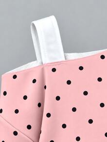 Tween Girl) Pink Sweatshirt With Diagonal Shoulder Polka Dots Black Dots Retro Classic Comfortable Versatile Spring Autumn Winter Personalized Outfit Single Top Sweatshirt - Multicolor - View 4