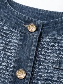 LUMIGAL Women's Metal Button Single-Breasted Casual Jacket - Blue - View 3