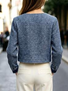 LUMIGAL Women's Metal Button Single-Breasted Casual Jacket - Blue - View 2