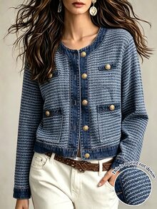 LUMIGAL Women's Metal Button Single-Breasted Casual Jacket - Blue - View 6