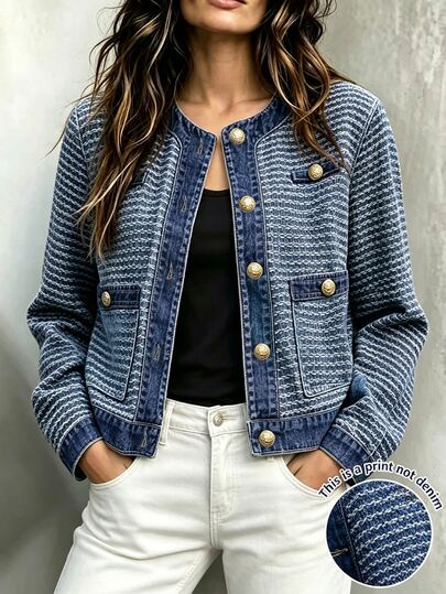 LUMIGAL Jaket Kasual Wanita Kancing Logam Satu Baris