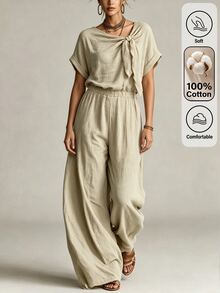 Omancia Jumpsuit dengan Tali Depan dan Lengan Kelelawar - Light Grey - View 1
