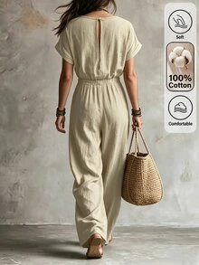 Omancia Jumpsuit dengan Tali Depan dan Lengan Kelelawar - Light Grey - View 2