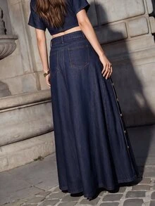Anewsta Women's Fashion New Gorgeous Decorative Buckle Blue Jeans Skirt - Blue - View 6