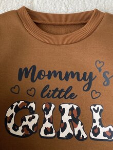 SHEIN Playful Pals 3件組幼女加厚背心衛衣喇叭褲套裝，棕色豹紋字母印花，長袖圓領，適合假日、秋季、生日，家庭裝，米白色 - 彩色 - 查看 6