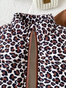 SHEIN Playful Pals 3件組幼女加厚背心衛衣喇叭褲套裝，棕色豹紋字母印花，長袖圓領，適合假日、秋季、生日，家庭裝，米白色 - 彩色 - 查看 8