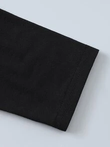 SHEIN 青少年女孩純色高腰彈性修身緊身褲，極簡純黑百搭款，寬高腰束帶，高彈力光滑面料，修飾腿部線條，適合日常穿著、健身、運動，百搭休閒舒適貼身瑜伽褲，可外穿或內搭 - 黑色 - 查看 5