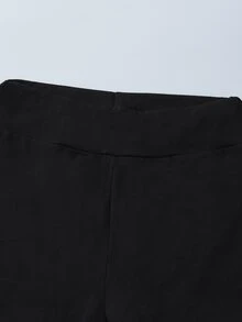 SHEIN 青少年女孩純色高腰彈性修身緊身褲，極簡純黑百搭款，寬高腰束帶，高彈力光滑面料，修飾腿部線條，適合日常穿著、健身、運動，百搭休閒舒適貼身瑜伽褲，可外穿或內搭 - 黑色 - 查看 4