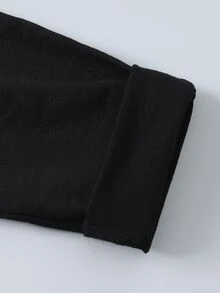 SHEIN 青少年女孩純色高腰彈性修身緊身褲，極簡純黑百搭款，寬高腰束帶，高彈力光滑面料，修飾腿部線條，適合日常穿著、健身、運動，百搭休閒舒適貼身瑜伽褲，可外穿或內搭 - 黑色 - 查看 6
