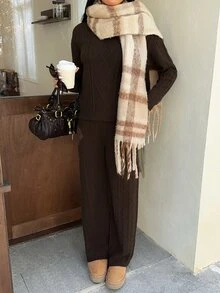 Autumina Women's Autumn/Winter Lazy Fashion Vintage Casual Daily Home Commute Sweater 2 Pieces Set - Brown - View 6