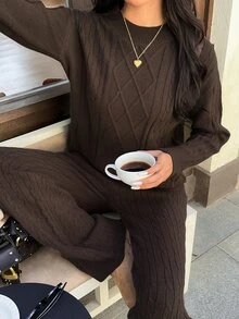 Autumina Women's Autumn/Winter Lazy Fashion Vintage Casual Daily Home Commute Sweater 2 Pieces Set - Brown - View 7