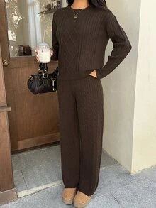 Autumina Women's Autumn/Winter Lazy Fashion Vintage Casual Daily Home Commute Sweater 2 Pieces Set - Brown - View 5