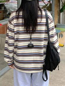 Dazy Plus Korean Style Loose Fit Casual Striped T-Shirt For Girls Graphic Tees - Brown - View 6