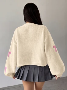 SHEIN Unity 女款蝴蝶結圖案休閒日常開襟衫 - 彩色 - 查看 3