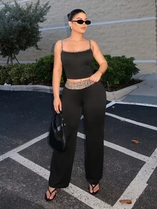 SHEIN SXY Women's Leopard Print Contrast Color Camisole Top And Long Pants Casual Daily 2 Pieces Set - Multicolor - View 5