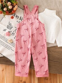 Elladie kids 少女可愛風女童吊帶連身褲 春/秋/冬款，大蝴蝶結杏色蝴蝶結設計，粉紅色，寬鬆直筒版型，燈芯絨面料，柔軟舒適，適合上學/通勤/日常出遊 - 粉色 - 查看 2