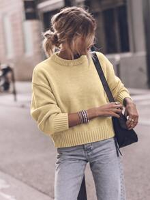 EMERY ROSE Suéter de punto de cuello redondo de unicolor, informal y casual, de manga larga, para mujer, para otoño e invierno - Butter Yellow - Ver 7