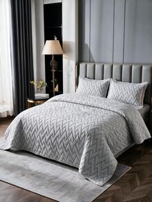 Made In Turkey Bedspread Set With Pillowcases Soft Touch Bed Cover 230*240 - Light Grey - View 3