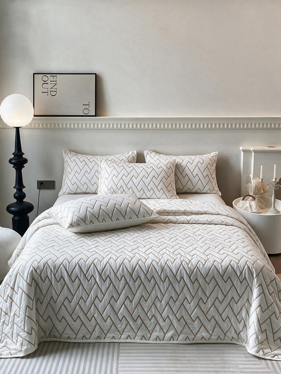 Made In Turkey Bedspread Set With Pillowcases Soft Touch Bed Cover 230*240 - Creamy White - View 1