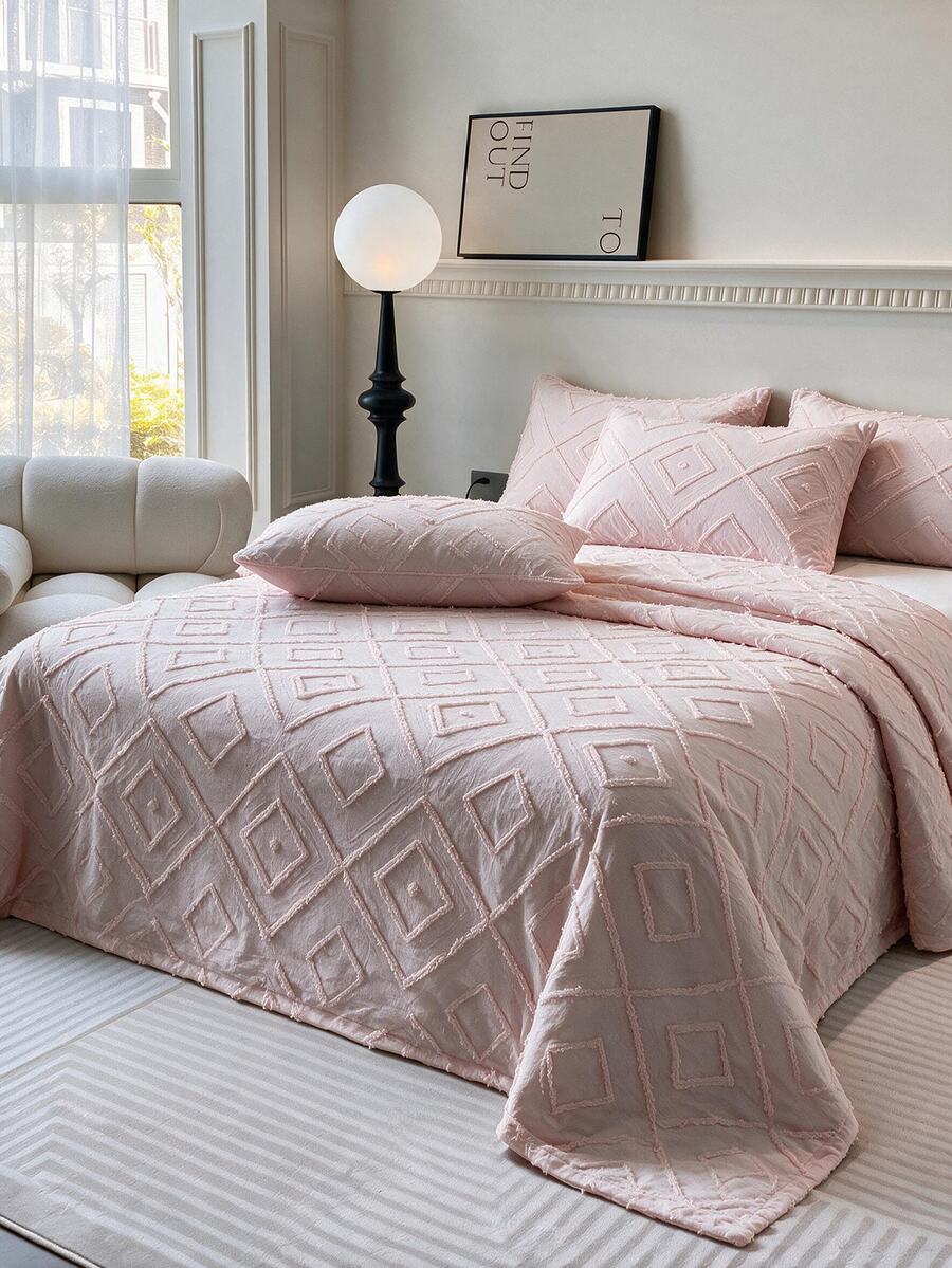 Made In Turkey Bedspread Set With Pillowcases Soft Touch Bed Cover - Pink - View 1