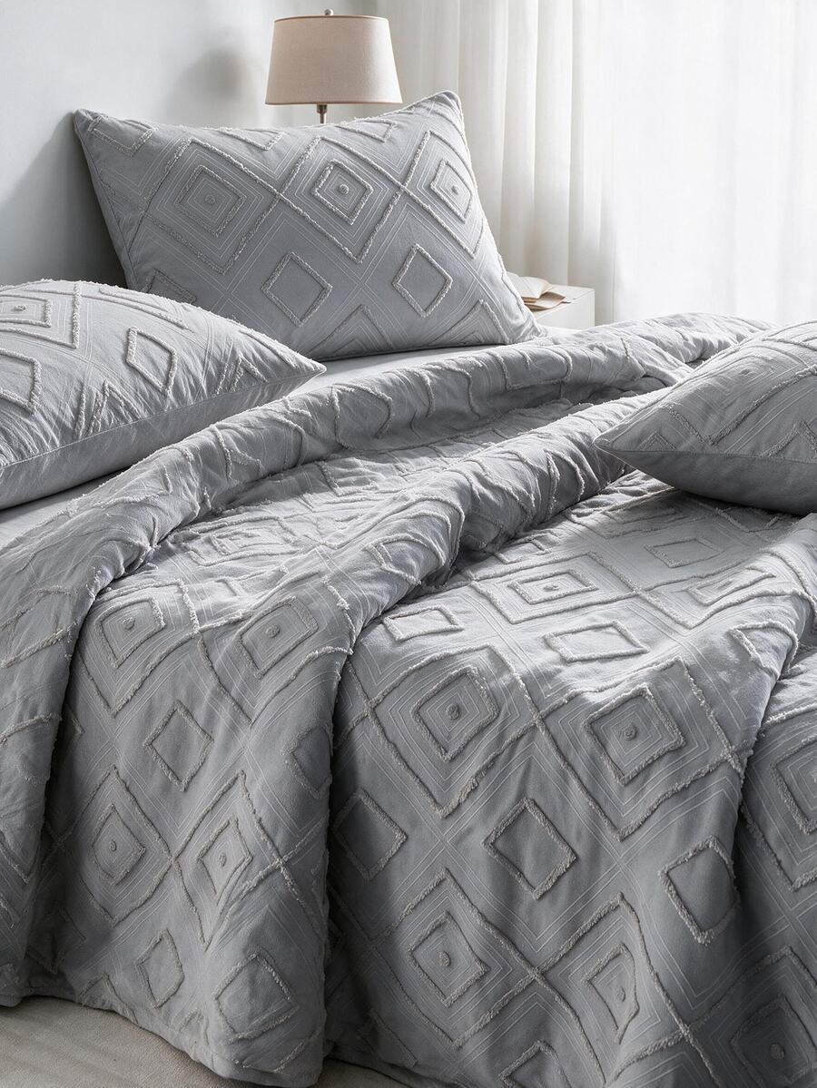 Made In Turkey Bedspread Set With Pillowcases Soft Touch Bed Cover - Light Grey - View 1